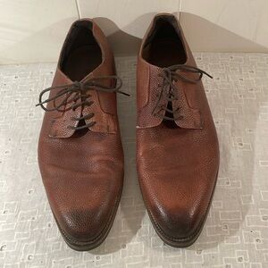 JP/David Chocolate Cap Semi Point Toe Cognac Pebble Leather Structured Lace Up